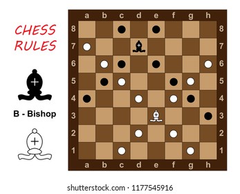 Chess rules. Bishop moves. Vector illustration.