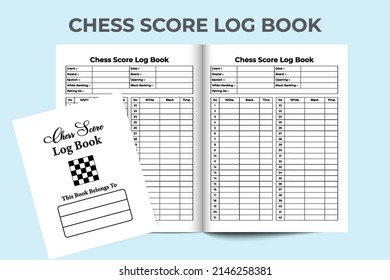 Chess score logbook interior. Chess game tracker and score checker template. Interior of a journal. Chess game information tracker and score notebook for players.