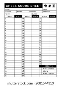 Chess score sheet. Classic tournament scoresheet to record the moves. Letter size. 