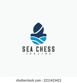 Chess sea bishop logo - business chess sea bishop with king club logo - chess sea bishop icon vector template
