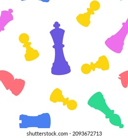 Chess seamless pattern. Colorful square  with chess pieces. Vector illustration.