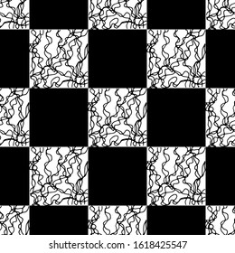 Chess seamless pattern. Monochrome vector illustration with hand drawn graphic elements.