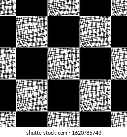 Chess seamless pattern. Monochrome vector illustration with hand drawn graphic elements.