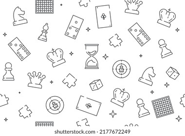 Chess seamless pattern. Repeating design element for printing on wrapping paper. Logical and intellectual games, strategy and planning. Horse, king and queen. Cartoon flat vector illustration