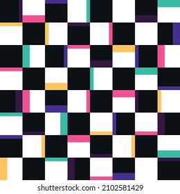 Chess seamless pattern in retro style with colored stripes