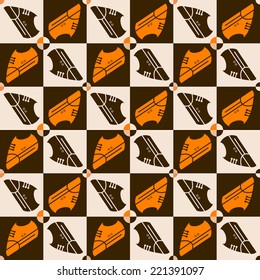 The chess seamless pattern with silhouette of stylized shoes, vector background