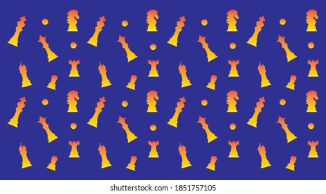 Chess seamless vector pattern, isolated on blue background.