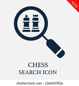 Chess search icon. Chess icon in magnifier icon. Editable Chess search icon for web or mobile.
