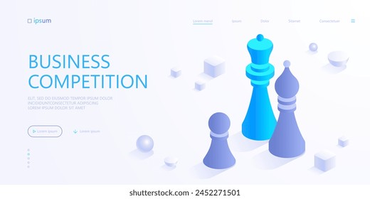 Chess set icon. Chessmen pieces bishop, knight and pawn. Business metaphor of competition, strategic sports game concept. Isometric vector illustration for visualization of business presentation