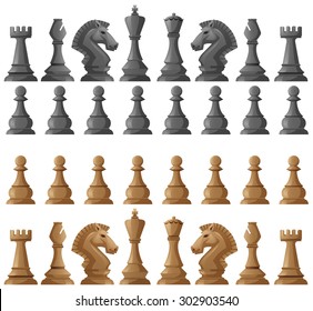 Chess Set Pieces On White Illustration Stock Vector (Royalty Free ...