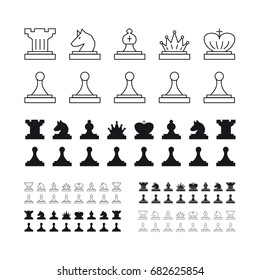 A chess set that includes itself, a pawn, a horse, a rook of the king, a queen, black and white