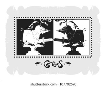 Chess silhouette frame. Pawns, gray scale, vector