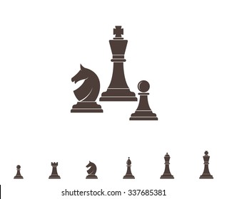 Chess. Silhouette. King. Knight. Rook. Queen. Pawn. Bishop. Horse. Vector illustration