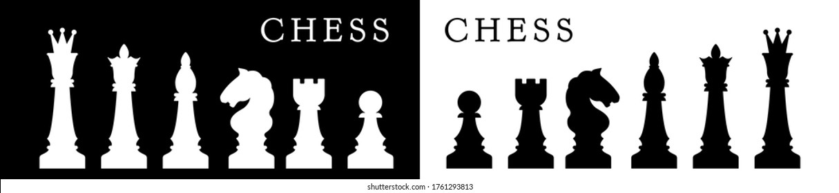 Chess, silhouettes of figures, white and black. Vector illustration. Set for registration of advertising of a chess theme.