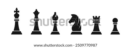 Chess silhouettes. Chess icons set. Chess vector icons. Chess figures. Chessboard