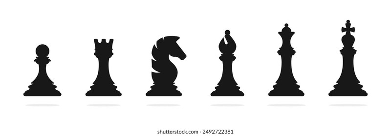 Chess silhouettes. Chess vector icons. Flat back chess icons. Chess pieces. EPS 10