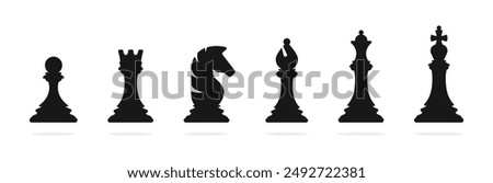 Chess silhouettes. Chess vector icons. Flat back chess icons. Chess pieces. EPS 10