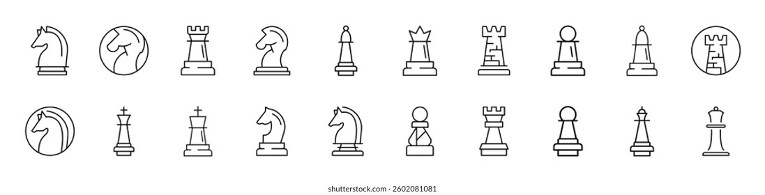 Chess Simple Icon Collection. Editable Stroke. Perfect for Infographics, Articles, Books, Flyers, Banners 