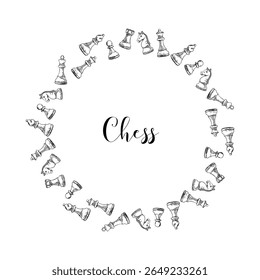 Chess sketch circle frame with handwritten game title