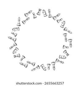 Chess sketch hand-drawn frame with circular figure layout