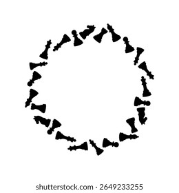 Chess sketch silhouette frame made of circular game pieces