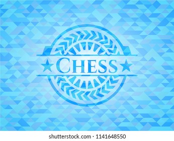 Chess sky blue emblem with triangle mosaic background