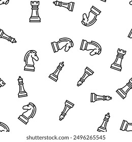 Chess Smart Strategy Game Figure Vector Seamless Pattern Thin Line Illustration