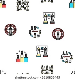 Chess Smart Strategy Game Figure Vector Seamless Pattern Thin Line Illustration