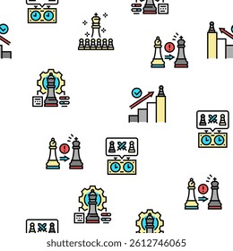 Chess Smart Strategy Game Figure Vector Seamless Pattern Thin Line Illustration