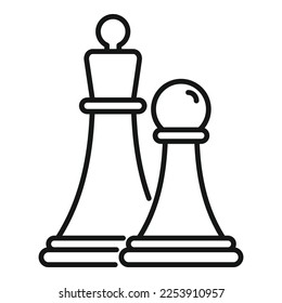 Symbol für Schachlösung, Umriss-Vektorgrafik. Geschäftsproblem. Hilfe-Daten