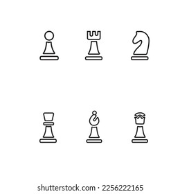chess sport collection simple vector line icon for any purpose. Web design, mobile app.