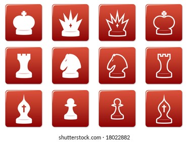 Chess square icons set. Red - white palette. Vector illustration.