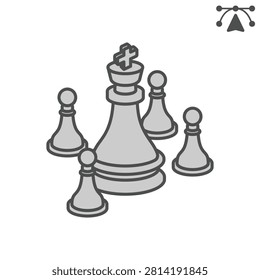 Chess stalemate isometric icon, chess game concept. Vector graphics. Blocked moves, chess pieces sign and editable stroke, outline style icon for mobile or web design