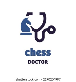 Chess and stethoscope logo in modern style. on a white background, Concept medical logo
