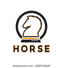 Chess strategy game logo with horse, king, pawn, minister and rook. Logo for chess tournament,team, championship, game application.