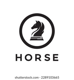 Chess strategy game logo with horse, king, pawn, minister and rook. Logo for chess tournament,team, championship, game application.