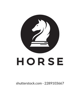 Chess strategy game logo with horse, king, pawn, minister and rook. Logo for chess tournament,team, championship, game application.