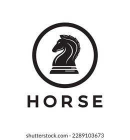 Chess strategy game logo with horse, king, pawn, minister and rook. Logo for chess tournament,team, championship, game application.