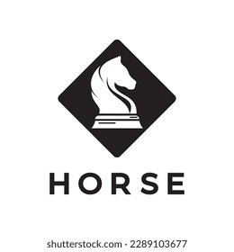 Chess strategy game logo with horse, king, pawn, minister and rook. Logo for chess tournament,team, championship, game application.