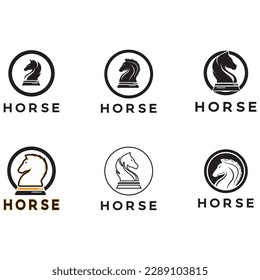 Chess strategy game logo with horse, king, pawn, minister and rook. Logo for chess tournament, team,championship, chess game application.