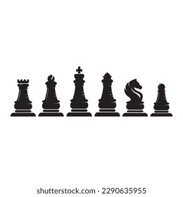Chess strategy game logo with horse, king, pawn, minister and rook. Logo for chess tournament, chess team,championship,game application.