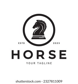 Chess strategy game logo with horse, king, pawn, minister and rook.