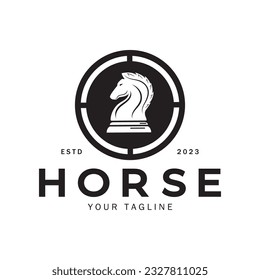 Chess strategy game logo with horse, king, pawn, minister and rook.