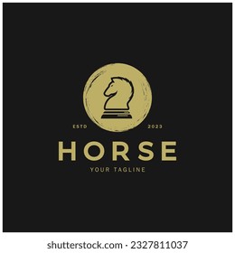 Chess strategy game logo with horse, king, pawn, minister and rook.