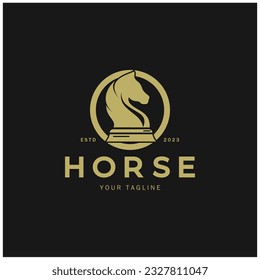 Chess strategy game logo with horse, king, pawn, minister and rook.