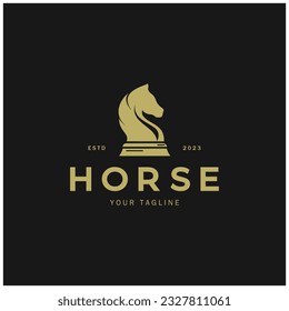 Chess strategy game logo with horse, king, pawn, minister and rook.