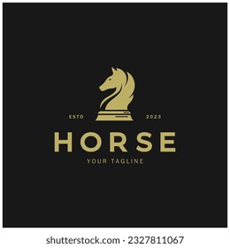 Chess strategy game logo with horse, king, pawn, minister and rook.