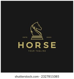 Chess strategy game logo with horse, king, pawn, minister and rook.