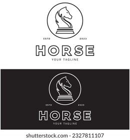 Chess strategy game logo with horse, king, pawn, minister and rook.