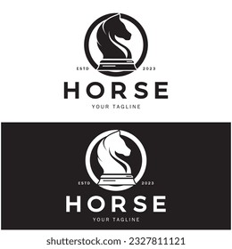 Chess strategy game logo with horse, king, pawn, minister and rook.